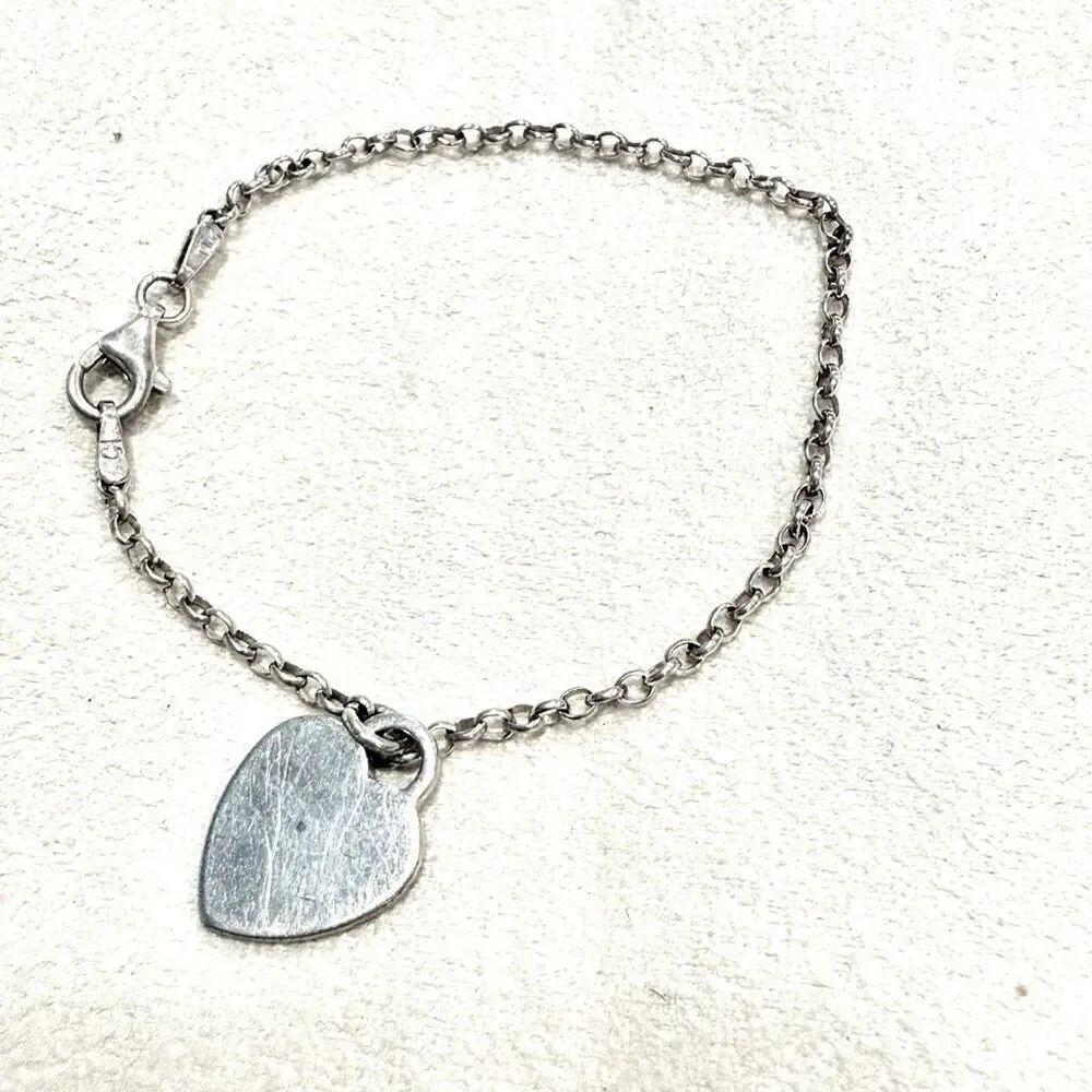 Etsy 925 Sterling Silver Blank Dainty Heart Charm Chain Bracelet